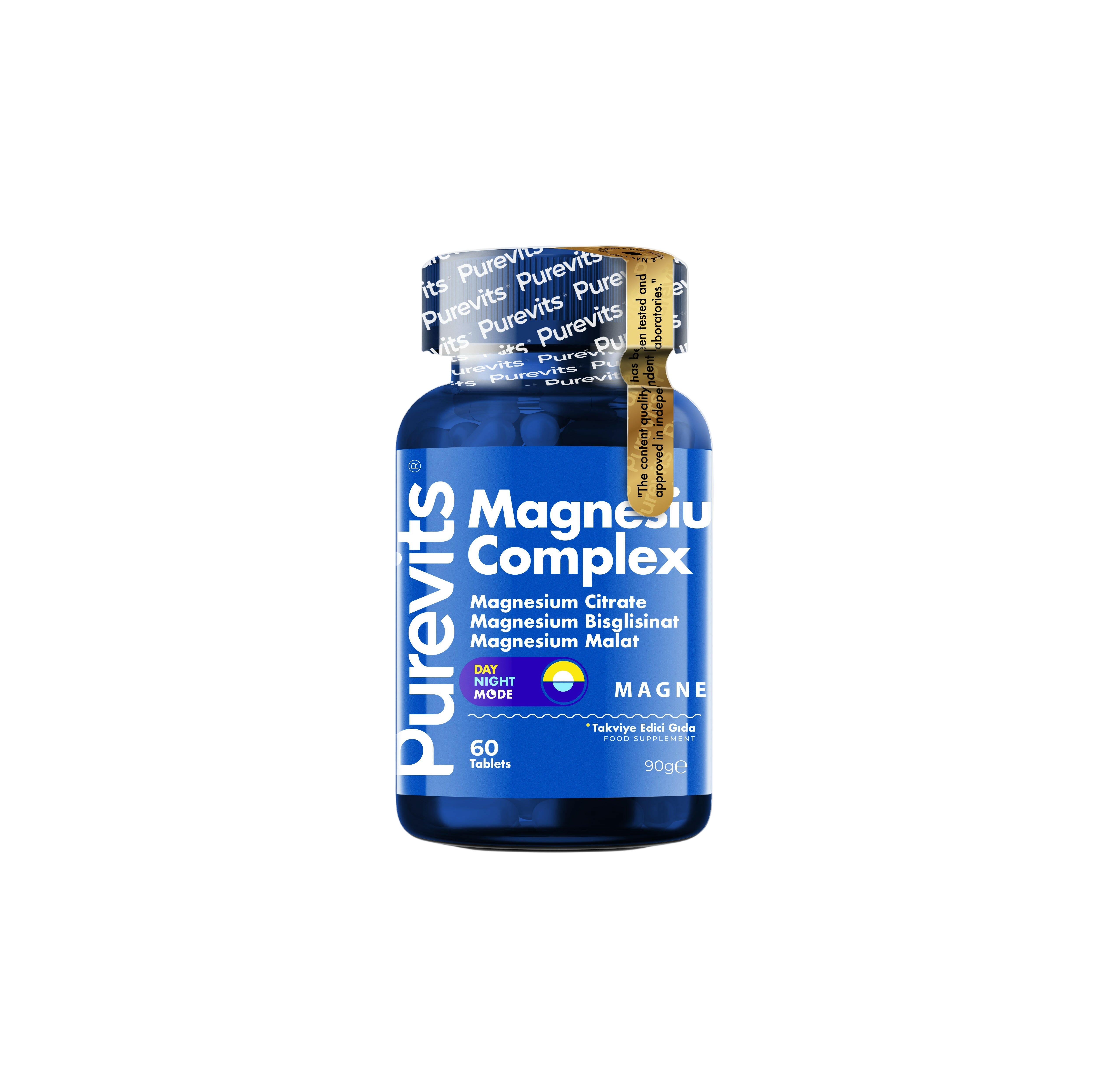 Purevits Magnezyum Complex - Sitrat - Bisglisinat – Malat 200 mg 60 Tablet.
