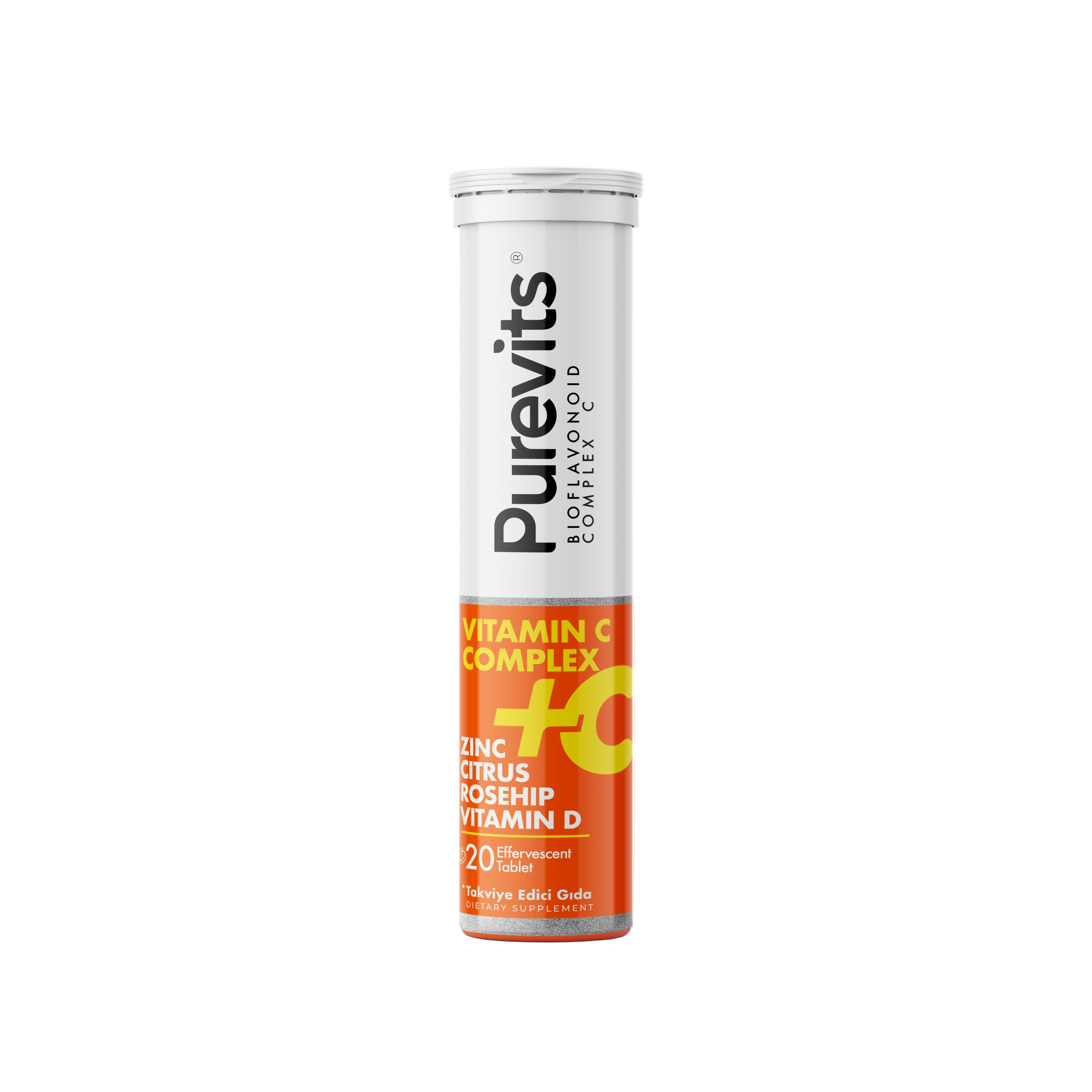 Purevits Vitamin C 1000 mg – Çinko – Vitamin D – Citrus - Rosehip 20 Efervesan Tablet.